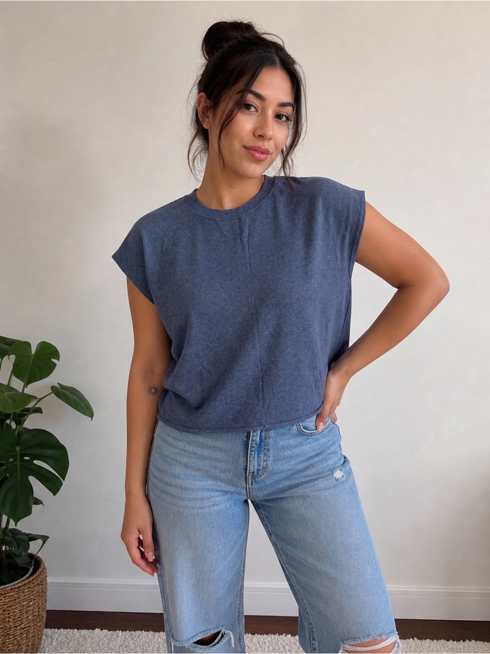 VINCE Cashmere -Linen Short Sleeve Boxy Popover Sleeveless
Sweater Luxury Chic L